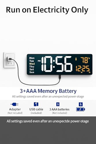 Image of DRUCILA Digital Alarm Clock Wall /Table 16.2 Inch Large LED Display with Date & Week, Remote Control, Adjustable Brightness, Big Wall Clock for Bedroom, Living Room, Office, USB Powered.
