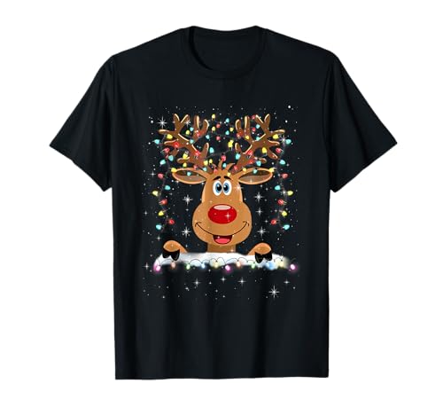 Weihnachtsshirt Damen Herren Kinder Rentier Rote Nase Lustig T-Shirt