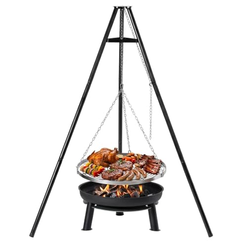 Tarrington House Holzkohle-Schwenkgrill, Edelstahl/Stahl, Ø 66 cm, höhenverstellbares Stahlgitter, Kette aus Zink, schwarz