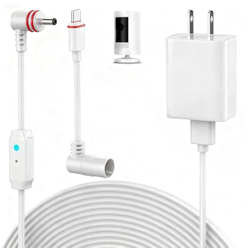 25FT Power Cord Compatible with Ring Spotlight Cam Pro(Battery) Stick Up Cam Battery Plug-in/Stick up Cam Pro/RingTilt Indoor Cam 10W Ring Cable with Light DC Port & Type C Port (White)