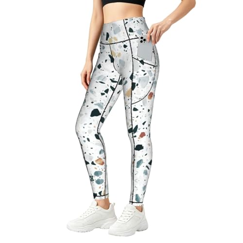 Leggings de compresión para mujer con estampado de mármol de terrazo ZXERTG