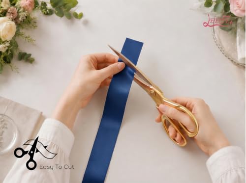 Image of Double Face Navy Blue Satin Ribbon 1-1 /2 inch X 25 Yards Polyester Navy Blue Ribbon for Gift Wrapping Very Suitable for Weddings Party Hair Bow Invitation Decorations and More