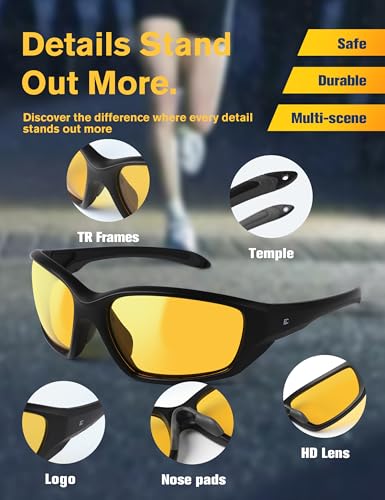 BIRCEN Night Vision Glasses for Driving: Running Cycling Sport Night Anti Glare Yellow Glasses for Men Women4