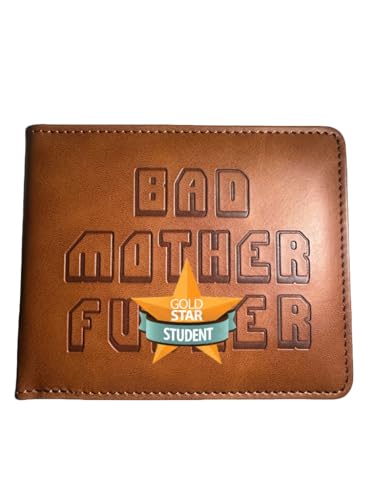 Bad Mom Wallet Double Fold Embossed Brown Leather (brown)