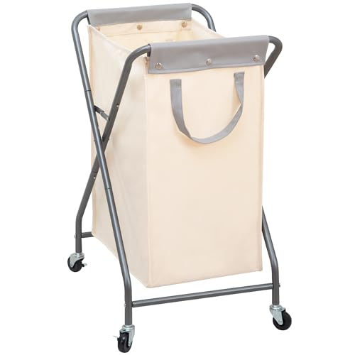 STORAGE MANIAC Collapsible Laundry Hamper with Wheels, Rolling Laundry Basket, Heavy Duty Cloth Sorter with Removable Bag, Folding X Frame Clothes Organizer Cart for Easy to Store, 1 Section