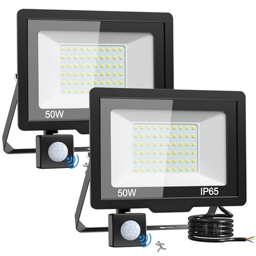 vighep Led Strahler mit Bewegungsmelder Auße, 50W Wasserdicht Lampe Aussen, 230V 5000LM Ultrahelleled Kaltweißs Fluter Licht für Garten Terrasse Wand Garage Vorhof Innenhöfe - 2Pack