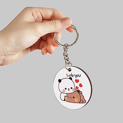 Image of Bubu Dudu Love Gift for Birthday /Anniversary Sipper Water Bottle Aluminium with Coffee Mug, Wooden Keychain Combo Pack Mini Greeting Card (Design-1)