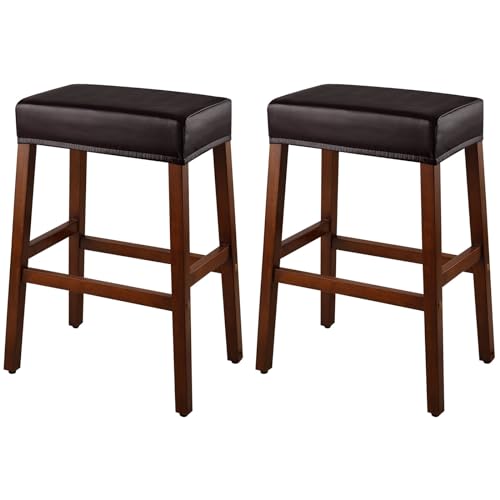 Stool Covers Rectangle – 2 Pack Stretch Oilproof Waterproof PU High Chair Cover Vanity Stool Cover Pub Counter Bar Stool Covers Saddle Seat Cover with Elastic Bands (2, Chocolate)