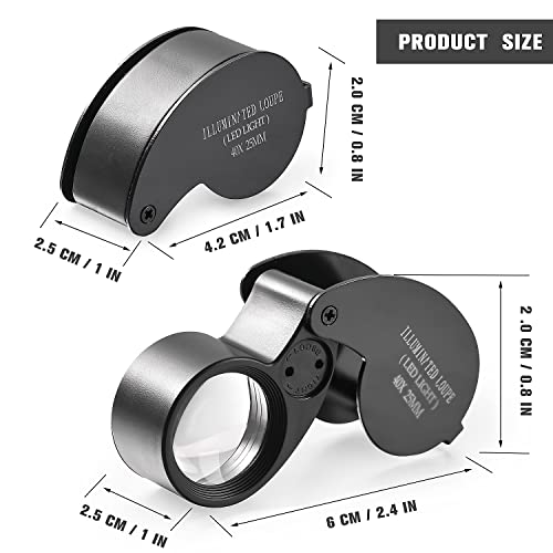 Amoper 2 Pieces 40X Magnifying Glass, Jewelers Loupe Pocket Folding Magnifier With Light For Watch Coins Stamps Gems Jewelry Diamond Identifying #TOP1