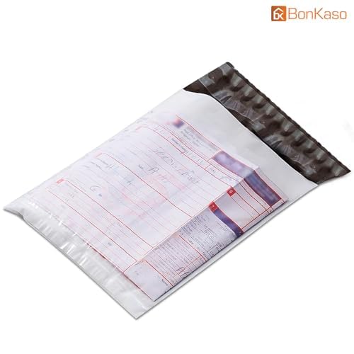 Image of BonKaso Poly Courier Bags 5x10 Inches with POD | 55 Microns Thickness | Tamper Proof & Waterproof | Durable Plastic Packaging Envelopes for Shipping - Pack of 200