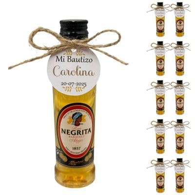 Mini Botellas de Alcohol Personalizadas - Botellitas de Licor para Detalles de Bautizos, Comuniones y Bodas - Regalos Originales para Invitados (Miniatura Ron Negrita 50ml)