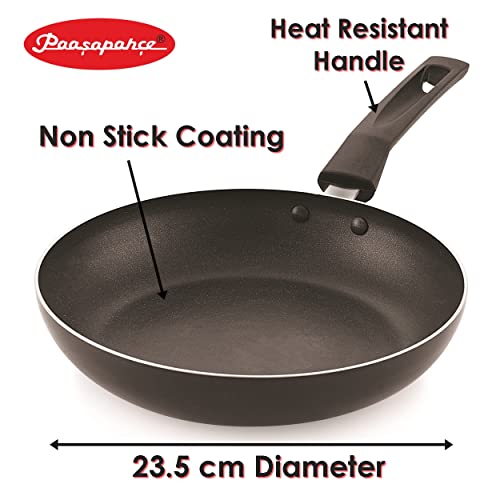 paasapahce Fry Pan with SS lid, Induction Base, 23.5cm Diameter, Non Stick Frying Pan, Induction & Gas Compatible, Black