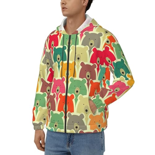 Pull homme hiver chaud et doux : sweat à capuche imprimé ours décontracté