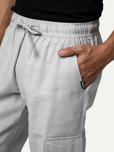 Image of Urbano Fashion Men's Straight Fit Linen Cargo Pants with 6 Pockets