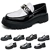 Men’s Fashion Black and White Two Tone Chunky Platform Penny Loafers Classic Slip-On Lug Sole Business Work Dress Shoes Daily Non-Slip Shock Absorbing Casual Shoes Large Size 5.5-14