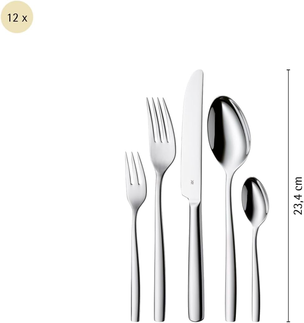 WMF Palma Besteck Set 12 Personen, Essbesteck 60 teilig, Monobloc-Messer, Edelstahl Hochglanz Poliert, Glänzend, Spülmaschinenfest, hochwertige Besteckkassette