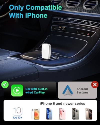 Image of Wireless CarPlay Adapter for Apple iPhone, Convert Wired CarPlay to Wireless, Mini Size with USB-A to USB-C Adapter, Stable Control & No Delay Latency, White