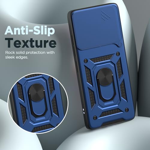 Image of Pikkme Back Cover for Motorola Moto G86 Power 5G | 360 Protection Case | Sliding Camera Shield Cover & Ring Holder Stand D10 Tough Armor Bumper Case (Blue)