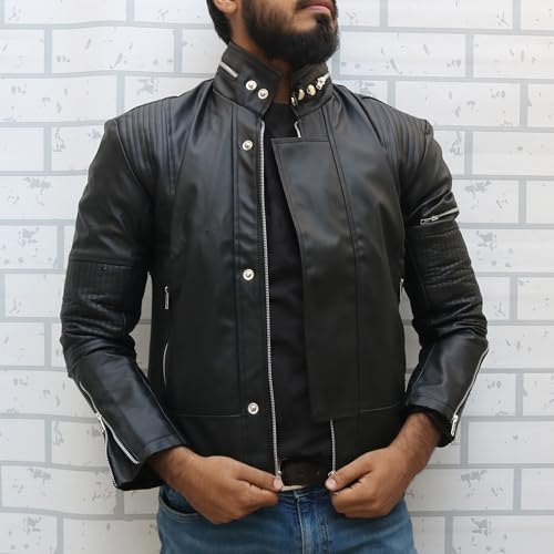 Electroma Daft-punk Jacket- Black Faux Leather Punk Biker Jacket For Men's2