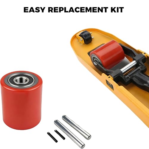 Image of Heavy Duty Pallet Jack Load Wheels Kit, Red 3x3.75 In, 10 Pcs | Polyurethane PU Tread, Pre-Installed Bearings with 20mm ID, Includes Axles and Pins, Truck Jack Repair Parts