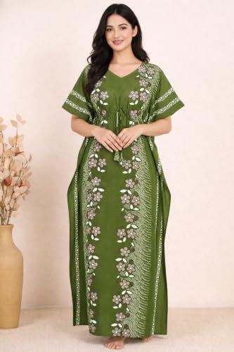 Image of Bahumaan Pure Cotton Kaftan Nighty for Women | Kaftan Maxi for Women | Kaftan Night Gowns for Women | Cotton Nighty for Women Stylish |