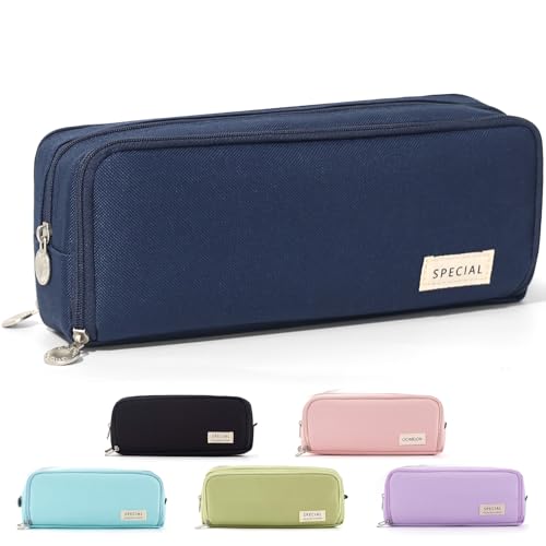 Estojo para lápis de grande capacidade CICICIMELON com 3 compartimentos, bolsa para caneta para escola, adolescentes, meninos e mulheres (azul marinho)