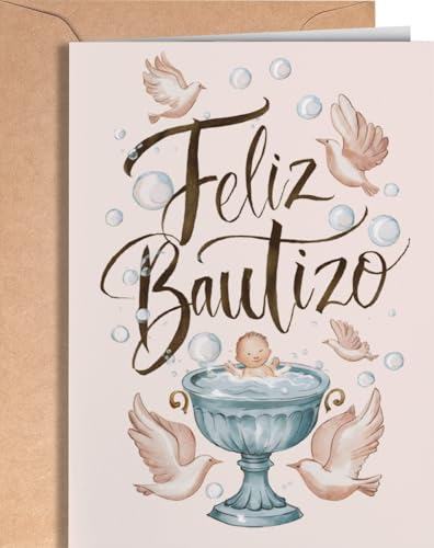 Greeting Cards for Everyone Tarjeta de Felicitación Bautizo para Niño o Niña Español - Tarjeta Madrina o Padrino Bautizo - Tarjeta Regalo Bautizo para Dinero - Feliz Bautizo - EU 46
