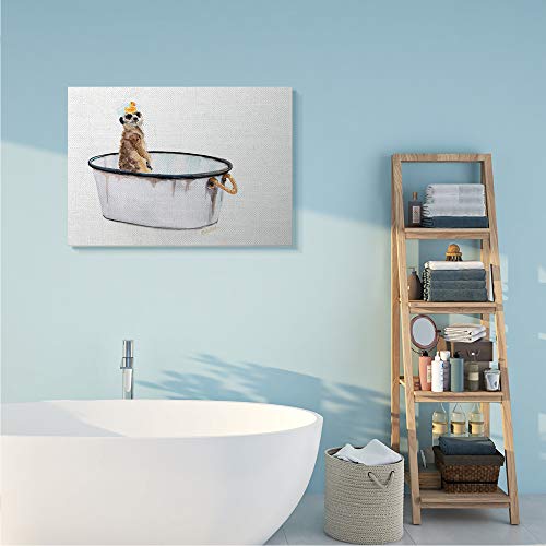 Image of Stupell Industries 'Meerkat Bubble Bath Vintage White Tin Tub'| Canvas Art | Stupell Industries | 40 x 30 Inches, Easy to Hang and Sturdy, Made in USA, by Jennifer Redstreake