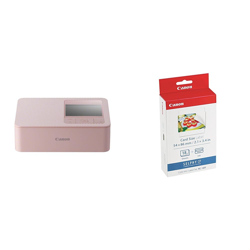 Canon Selphy CP-1500 Pink & KC-18IF Kit 18 Impressions (papier + Encre) Format Carte De Crédit Autocollant 5,4 X 8,6 Pour SELPHY CP1300, CP1200, CP1000, CP900, CP910, CP820, CP810, CP800, CP790, CP780