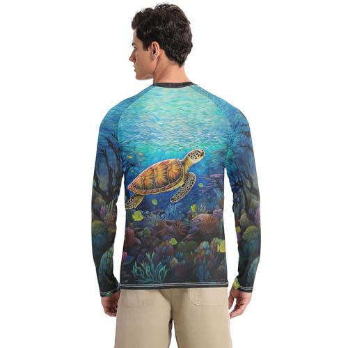 Men's Sun Protection Shirts Turtle Swimming in The Sea UPF 50+ Long Sleeve Rash Guard Quick Dry Shirt2