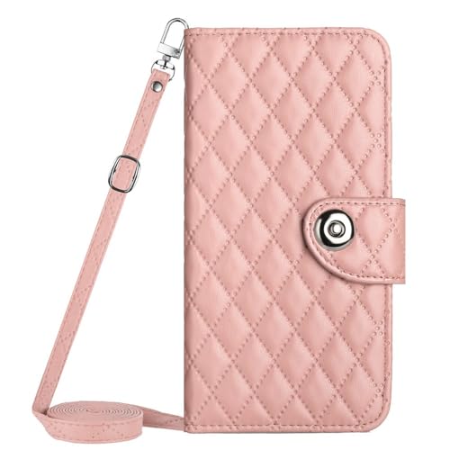Étui en cuir iPhone 16 Pro rose corail avec bandoulière élégante