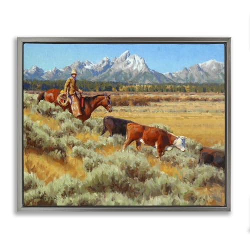 Western Ranch Horse Cattle Landscape, 24 x 30 Inch Canvas in Floater Frame