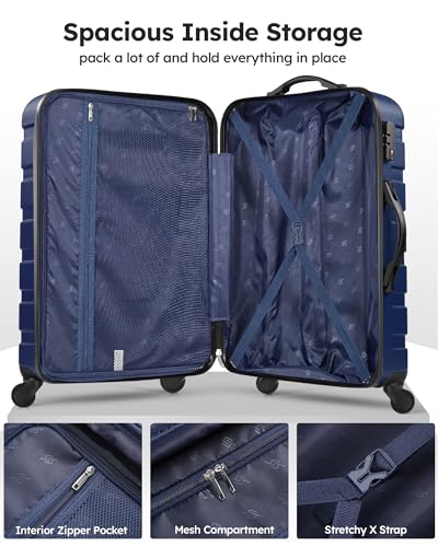 Image of Suitour Luggage 3 Piece Sets Hard Shell Luggage Set Spinner Wheels, TSA Lock, 20 24 28 inch Travel Suitcase Sets, Dark Blue