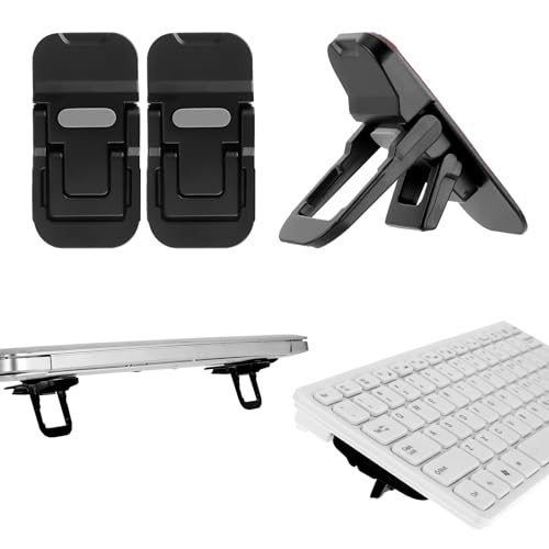 Bewudy 2 Pcs Portable Keyboard Riser, Dual Tilt Angle Adjustment Foldable Laptop Riser, Mini Computer Keyboard Stand for Desk, Self-Adhesive Keyboard Riser Feet for Most Keyboards(Black)