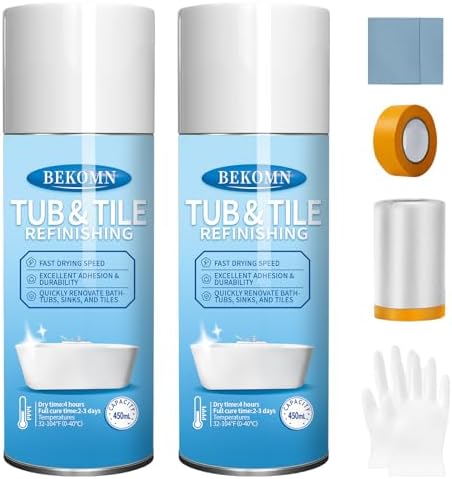 BEKOMN Tub and Tile Spray Paint White,450ml (2 Pack),Aerosol Bathtub Refinishing Kit for Porcelain Ceramic Fiberglass, DIY Resurfacing Bathroom Tile Sink Countertop