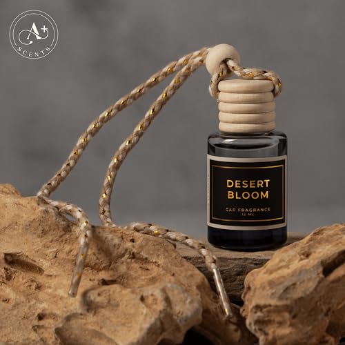 Image of Car Hanging Diffuser - Long Lasting Car Freshener - Japanese Squash Scent - Lasts up to 60 days (Desert Bloom), Black, Gold