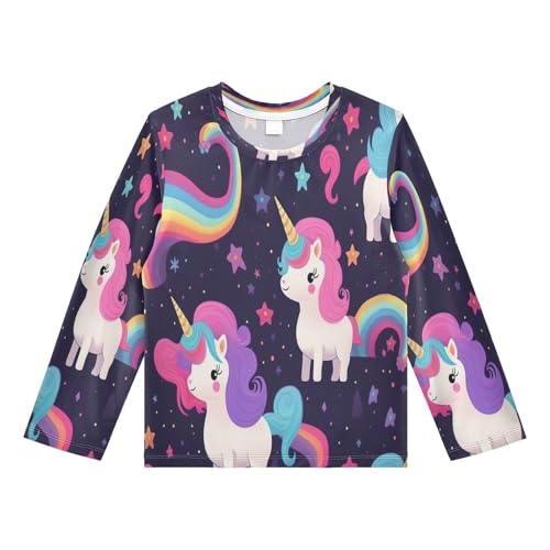 Boys Rash Guard Swim Shirt Long Sleeve UPF+ 50 Sun Shirts Quick Dry Shirt Pink Purple Hair Unicorn for Toddler Kids