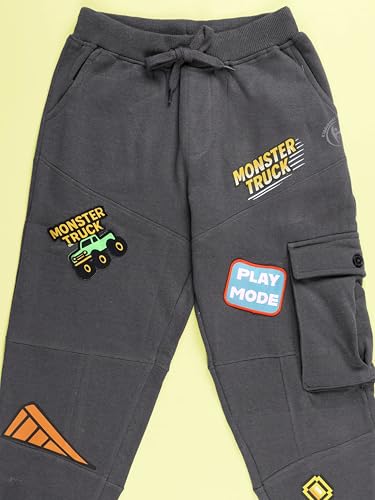 Image of KiddoPanti Boys Solid Fleece Cargo Track Pants | Cotton Poly Fleece Fabric | Ankle Length Jogger | 2 Cargo Pocket,1 Side Pocket | Elastic Waist & Drawcord | Jogger Track Pants
