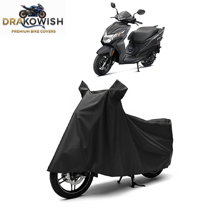 Image of DRAKOWISH Waterproof Scooty Cover for Honda Dio | All Weather Protection from Rain, Dust, UV Rays & Scratches with Mirror Pockets & Buckle Belt | Dio Scooty Cover