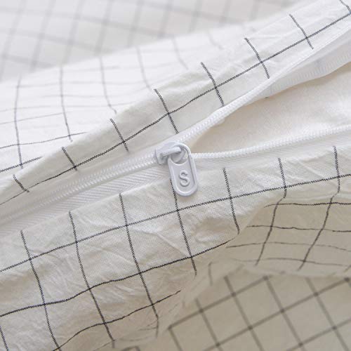 Ufriday Plaid Duvet Cover Sets Queen White, 100% Washed Cotton Buffalo Check Geometric Pattern Printed Bedding Sets 3 Piece With Corner Ties And Zipper Closure(90 X 90 Inches) #TOP5