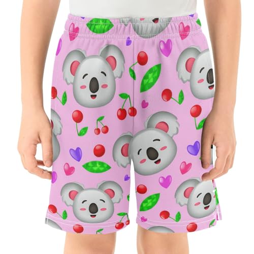 J JOYSAY Koala Cherry Heart Pink Boys Athletic Shorts Kids Youth Casual Shotrs with Pockets Elastic Waistband2