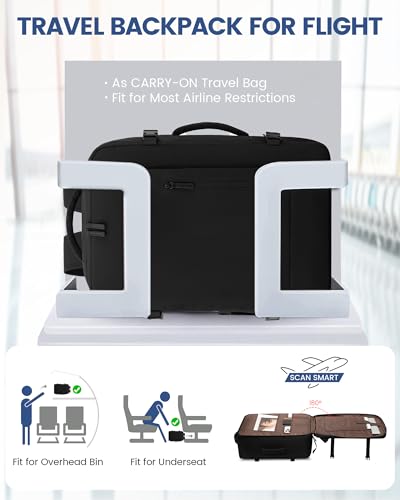 LOVEVOOK Handgepäck Rucksack, 40L Groß Reiserucksack Herren Damen Kofferrucksack Flugzeug Tasche, Travel Backpack Carry On Luggage für 17 Zoll Laptop, Reisetasche Koffer Cabin Bag für Reise, Schwarz