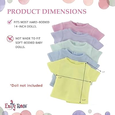 Emily Rose 14.5 Inch Doll Clothes - 5PC Pastel T-Shirts for Crafting & Sublimation | Gift Boxed | Wellie Wishers & Glitter Girls Compatible - USA Brand