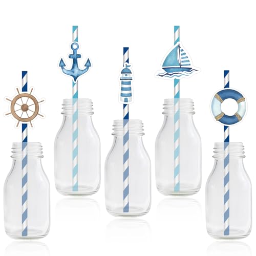 50Pcs Nautical Sailing Paper Straws Anchor Lighthouse Design
