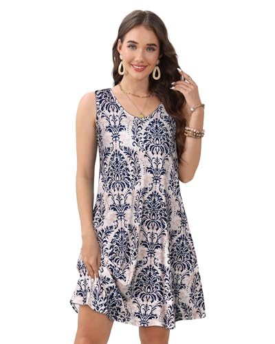 Image of CHICGAL Womens Summer Dresses Casual Sleeveless Loose T Shirt V Neck Sundress Swing Beach Cover Up with Pockets 2026