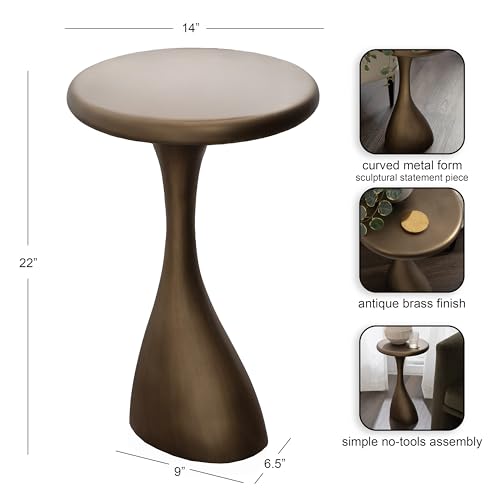 Kate and Laurel Auclair Modern Metal Round Side Table, 14 x 14 x 22, Antique Brass, Sculptural Circle End Table for Use as Unique Bedroom Nightstand or Pedestal Martini Table by Kate and Laurel - Used condition - Image 2