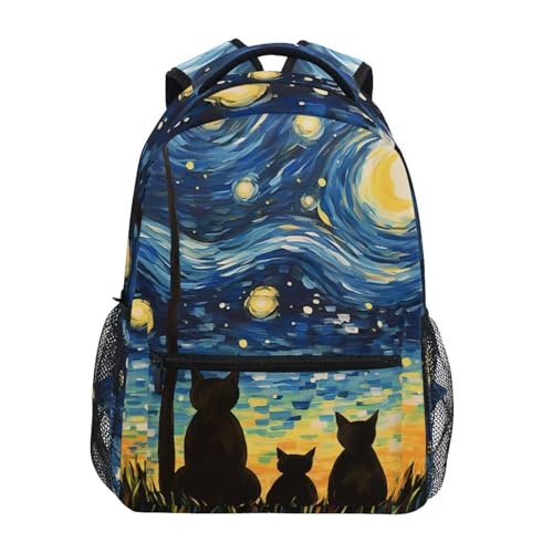 Van Gogh Starry Night Cat Backpacks for Girls,Backpack for Boys,Kids Book Bags Backpack for School S 21342573
