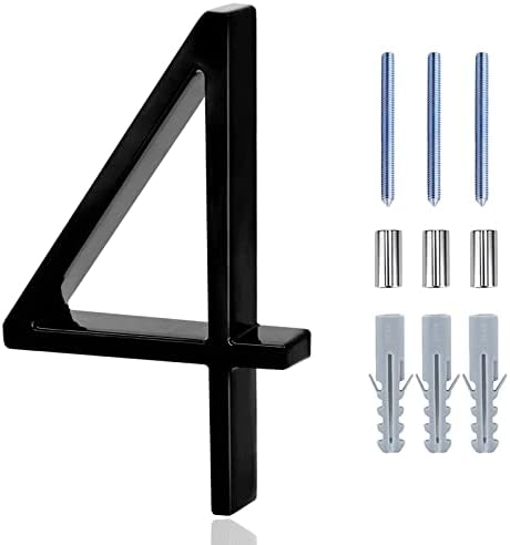 Modern House Numbers for Outside,5 Inch Black Floating Mount House Address Mailbox Number with Nail Kit and Instructions, (Number 4)
