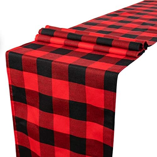 Red And Black Buffalo Plaid Table Runner – 13x72 Inch Linen Holiday Table Decor