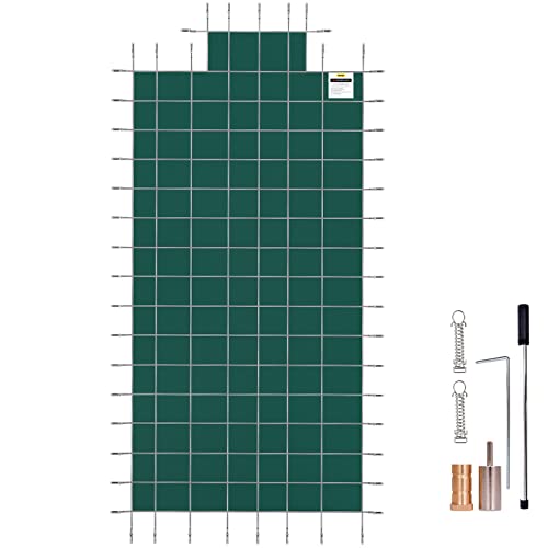 VEVOR Couverture de sécurité pour piscines creusées 6,1x12,2 m maille verte avec marches d'extrémité centrales 1,2x2,4 m couverture de sécurité solide...